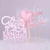 Restards Rose Gold Happy Birthday Cake Topper Heart Pink Pearls Cupcake Toppers for Girls Princess Party Decorations Supplies
