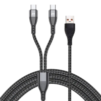 USB to Dual Type C Charger Cable Braided 2 in 1 Multiple USB C Cable Charging Cord with 2 Type-C Por