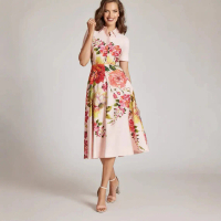 2025 European and American Hot-Selling New Style Elegant Printed Shirt Collar Long Dress Slimming Eu