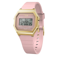 【Ice-Watch】ICE DIGIT RETRO系列 復古金框矽膠電子錶 32mm(粉紅色)