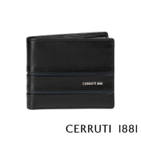 【Cerruti 1881】限量2折 義大利頂級小牛皮4卡零錢袋皮夾 全新專櫃展示品(黑色 CEPU05528M)