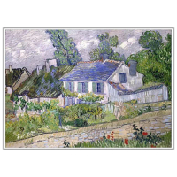 《奧維的房子》梵谷．後印象派 世界名畫 經典名畫 風景油畫-白框60x80CM