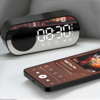 Wireless Bluetooth-compatible Speaker LED Mirror Digital Alarm Clock Radio FM Large Display Battery Bedroom Living Room Office