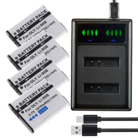 4x Battery + LED USB Charger Kits for Olympus Tough TG-6, TG-5, TG-4, TG-3, TG-2 Cameras