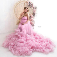 Fluffy Bottom Tulle Maternity Dresses For Photo Shoot Puffy Off Shoulder Tulle Pregnant Dress Baby Shower Wear Lush