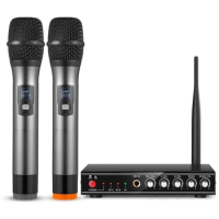 Wireless Microphone UHF Cordless Microphone Echo Control Multiport Receiver 2 Channels for Home Karaoke DJ Church Show Meeting