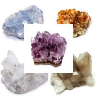 Lot of 5: Celestite Citrine Amethyst Clear &amp; Smokey Quartz Crystal Cluster Geode
