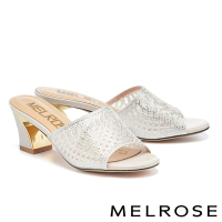 (季末換季出清)拖鞋 MELROSE 質感高雅透膚鏤空水鑽高跟拖鞋－白