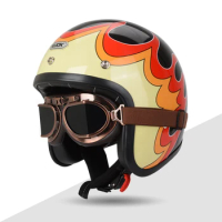 KEAZ Vintage Style Open Face Motorcycle Helmet Retro Motor 3/4 Vespa Helmet With Halley Goggles