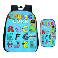 Game Alphabet Lore Print Backpacks 2 Pcs Set Boys Girls High Quality School Bag Kids Kindergarten Bookbag Baby Cartoon Backpacks
