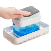 Soap Dispenser Box Bowl Cleaner Storage Rack Box With Sponge Scrubbing Liquid Detergent Manual Press Soap Organizer Kitchen