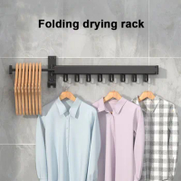 Folding Clothes Retractable Wall Clothes Rod Drying Rack Balcony Clothes Hanger Invisible Mount Clothes Hanger Telescopic