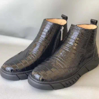 wanexing crocodile leather men boots fashion trend crocodile High cut Men's shoes leisure Martin boots