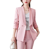 Fashion Women Pink White Black Formal Pant Suit Jacket and Trouser 2 Piece Set Blazer For Office Ladies Winter Work Wear