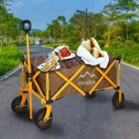 Outdoor Four-wheel Camping Trailer Folding Portable Trolley Grocery Shopping Fishing Trolley Gather Storage Picnic Camping Car