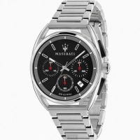 【MASERATI 瑪莎拉蒂】MASERATI手錶型號R8873632003(黑色錶面銀錶殼銀色精鋼錶帶款)