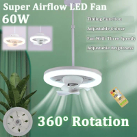 30/60W Ceiling Fan E27 With Led Light And Remote Control 360 ° Rotation Cooling Electric fan Lamp Chandelier For Room Home Decor