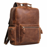 Vintage Men's Crazy Horse Leather Backpack Business Man High Quality Travel Backpack Real Leather Laptop Bag School satchel Bags