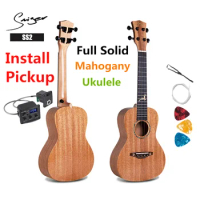 Ukulele 21 24 26 Inches Full Solid Mahogany Mini Electric Soprano Concert Tenor Acoustic Guitar 4 Strings Ukelele Deer Pickup