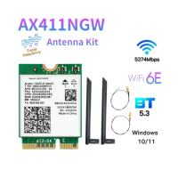 For Intel AX411 WiFi Card+8DB Antenna WiFi 6E CNVio2 BT 5.3 Tri-Band 5374Mbps WiFi Adapter for Laptop/PC Win10/11-64Bit