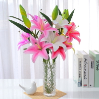 PU假花百合仿真花束單支客廳室內餐桌裝飾花擺設花藝擺件花瓶插花