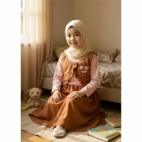 Gamis Anak Perempuan Sherina Bahan Knit Model Rompi Kancing L Caramel