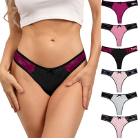 6pack cotton lace women thongs sexy hollow out female Lingerie S-XXL low rise cute women thongs G string T back panties