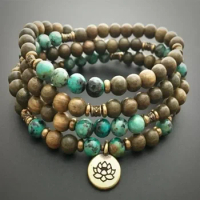 Turquoise &amp; SandalWood Mala Necklace 108 Prayer Beads Yoga Wrap Bracelet