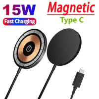 15W Magnetic Wireless Charger Pad Type C Macsafe For iPhone15 14 13 12 Pro Max Airpods Transparent PD Fast Charging Dock Station