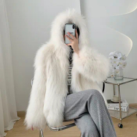 2024 encrypted hooded raccoon fur double-sided woven fur coat for women's short fur coat, popular on the internet in winter,
