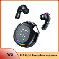 PRO T8 Wireless Bluetooth Headset Transparent ENC Headphones LED Power Digital Display Stereo Sound Earphones for Sports Working