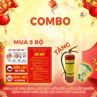 Combo 5 bộ Tiêu lệnh, nội quy, cấm lửa, cấm hút thuốc PCCC+ Tặng 1 bình chữa cháy bột 4kg
