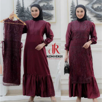 Aqila Maxi Dress Satin Two In One Kombinasi Tile Brokat Bisa Dilepas Pasang - Fashion Muslim Wanita 