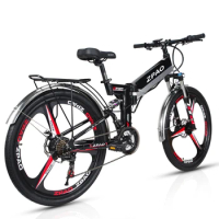 ZPAO 26 Inch Folding Electric Bicycle, 48V 10.4Ah Lithium Battery, 350W Mountain Bike, 5 Grade Pedal Assist, Suspension Fork