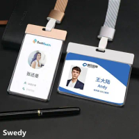 Clear Acrylic ID Badge Card Holder With Metal Clip Lanyard Waterproof School Office Name Badge Holder Tags
