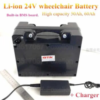 Wheelchair 24v 40Ah 50Ah 60Ah Battery li-ion lithium for electric wheel chair Motor 500w 750w BMS scooter + 29.2v 5A charger
