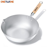 Pure Titanium Wok 30/33/36cm Titanium Frying Pan Uncoated Non Stick Rust-free Skillet Pan with Wood Handle for Gas and Induction