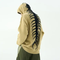 American men centipede pattern sweater vibe hooded sweater retro high street ins men and women trendy sweater