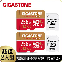 [超值兩入組]GIGASTONE Camera Pro microSDXC UHS-I U3 A2V30 256GB攝影高速記憶卡