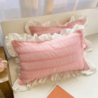 Ruffled Elegant Bed Pillowslip Shams Soft Comfortable Exquisite Striped Pillowcases Envelope Closure 4 Pillows Standard Size