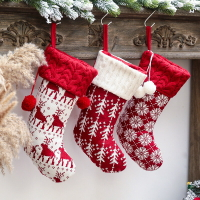趣穎聖誕節裝飾品針織聖誕襪毛線襪紅白麋鹿禮物袋兒童禮品袋