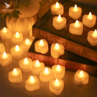 24Pcs Flameless Led Candle For Home Christmas Party Wedding Decoration Heart-shaped Electronic Battery-Power Tealight Candles