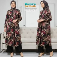 Namira One Set Wanita Kekinian Tunik Rayon Premium Baju Setelan Celana Kulot Korean Style LD 110 cm 