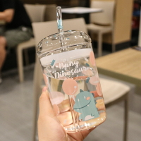 高硼硅玻璃杯耐熱帶吸管水杯子少女便攜學生隨手杯可愛牛奶果汁杯