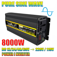 Pure Sine Wave Inverter 8000/6000/4000/3000W Voltage Transformer Power Converter Solar Inverter 12V/24V/48V/60V To AC 110V 220V
