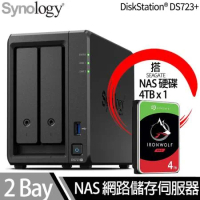 Synology群暉科技 DS723+ NAS 搭 Seagate IronWolf 4TB NAS專用硬碟 x 1