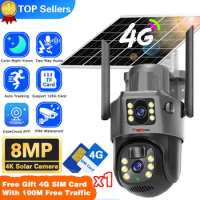 4G Sim Solar Camera Outdoor 8MP HD Wireless Security CCTV Waterproof Night Vision PIR Human Detect PTZ Camera with 4G Sim Card