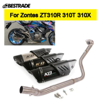 For Zontes ZT310R 310T 310X Full Exhaust System 51mm Muffler Tube Slip On Header Link Pipe Front Mid Tube Stainless Steel Escape