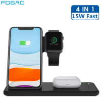 4 In 1 15W Wireless Charger Stand for iPhone 8 X XS Max XR 8 11 12 13 14 Apple Watch 7 6 Airpods Pro Fast Charging Dock Station
