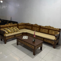 Kursi sudut bagong coklat emas lengkap busa bantal